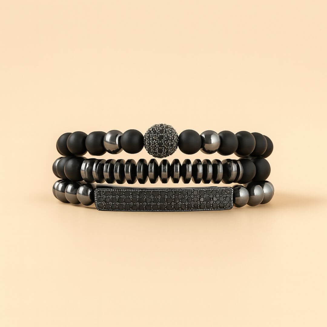 3 Pulseira Místicas de Pedras Naturais Onix e Hematita. Proteção Energética