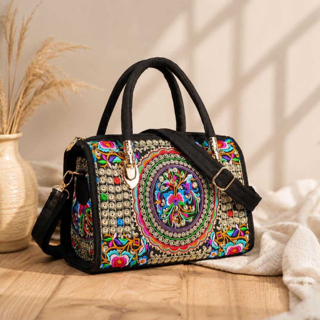 Bolsa Boho Chic Mandala Encantuz Bordada