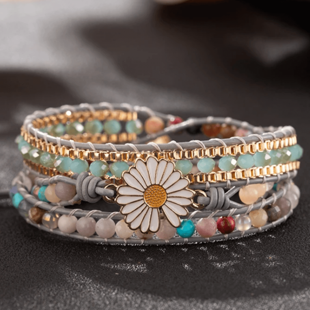 Pulseira Equilíbrio de Pedras Naturais - Flor de Margarida