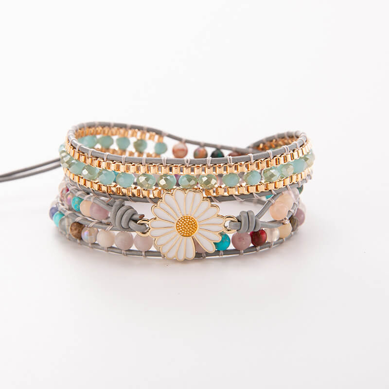 Pulseira Equilíbrio de Pedras Naturais - Flor de Margarida
