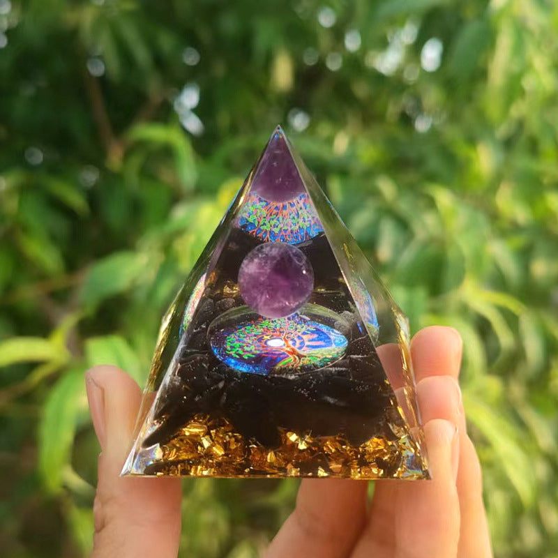 Pirâmide Orgonite Ametista e Obsidiana – Equilíbrio e Proteção