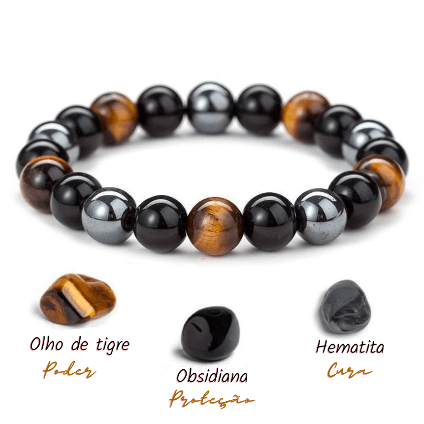 Pulseira Tríplice Guardiã, Obsidiana, Olho de Tigre, Hematita, Pedras Naturais, Proteção Energética, Clareza Mental, Equilíbrio Emocional, Energia Positiva, Litoterapia, Acessório de Proteção, Magia Negra, Estabilidade Mental, Fortalecimento, Vitalidade, Jóia de Energia, Terapia com Pedras, Pulseira Ajustável, Amuleto de Proteção, Energia Natural.