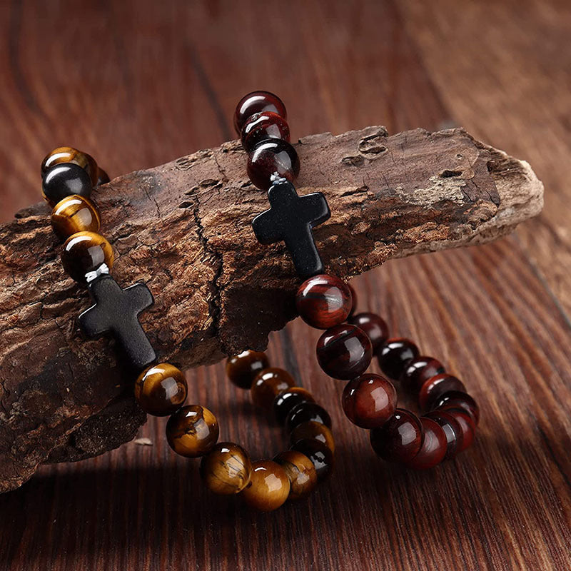 Pulseira de Pedras Naturais Sagrada Cruz