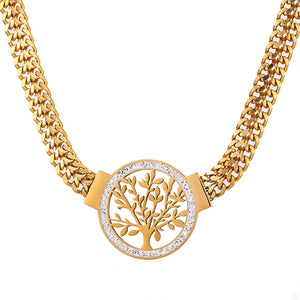 Colar feminino banhado a ouro com detalhe da árvore no centro, joia simbólica e sofisticada