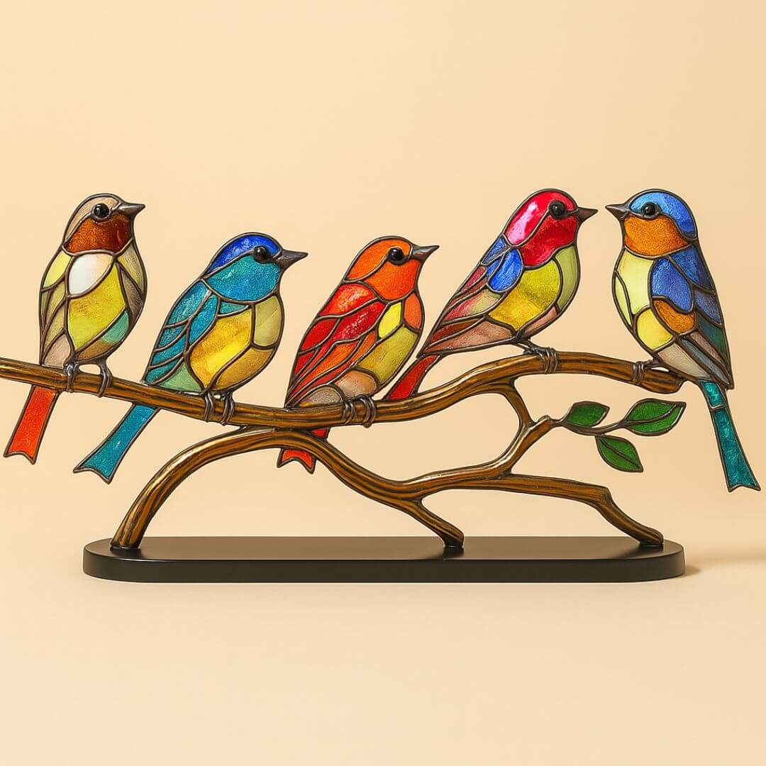 Decoração Pássaros Coloridos: Arte em Vitral Acrílico