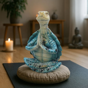Estátua de tartaruga em posição de meditação, escultura zen, acabamento detalhado, decoração espiritual