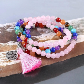 Japamala 108 Contas Quartzo Rosa e 7 Chakras