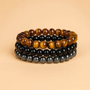 3 Pulseiras de Pedras Naturais Olho de Tigre, Onix e Hematita. Proporciona  proteção, Aumenta Energia, Eleva a  Segurança e Disciplina