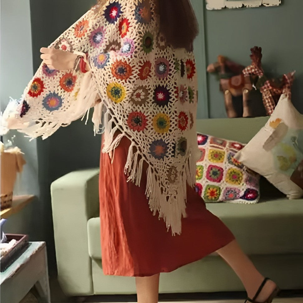 Poncho Feminino Boho Floral