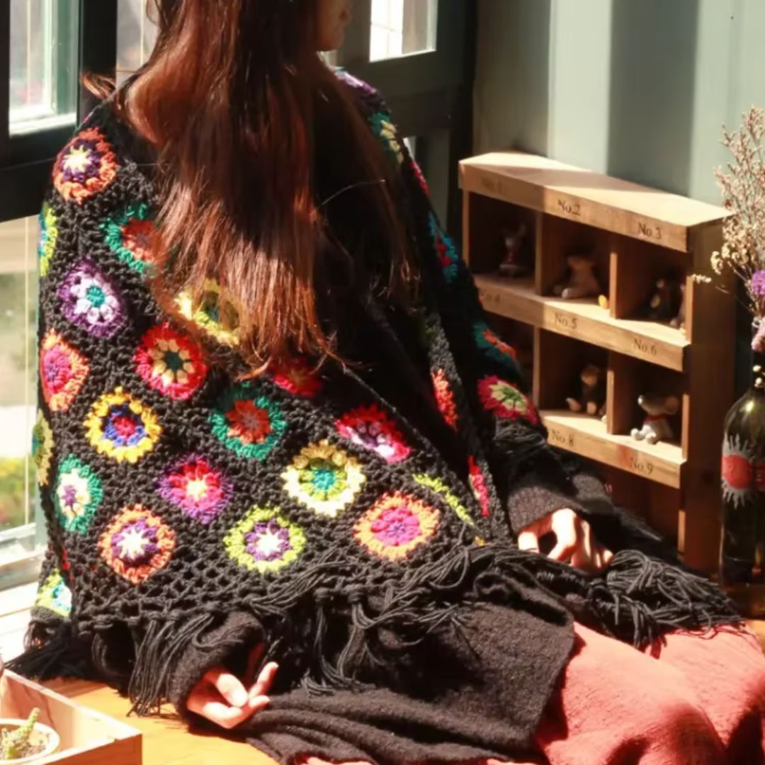 Poncho Feminino Boho Floral