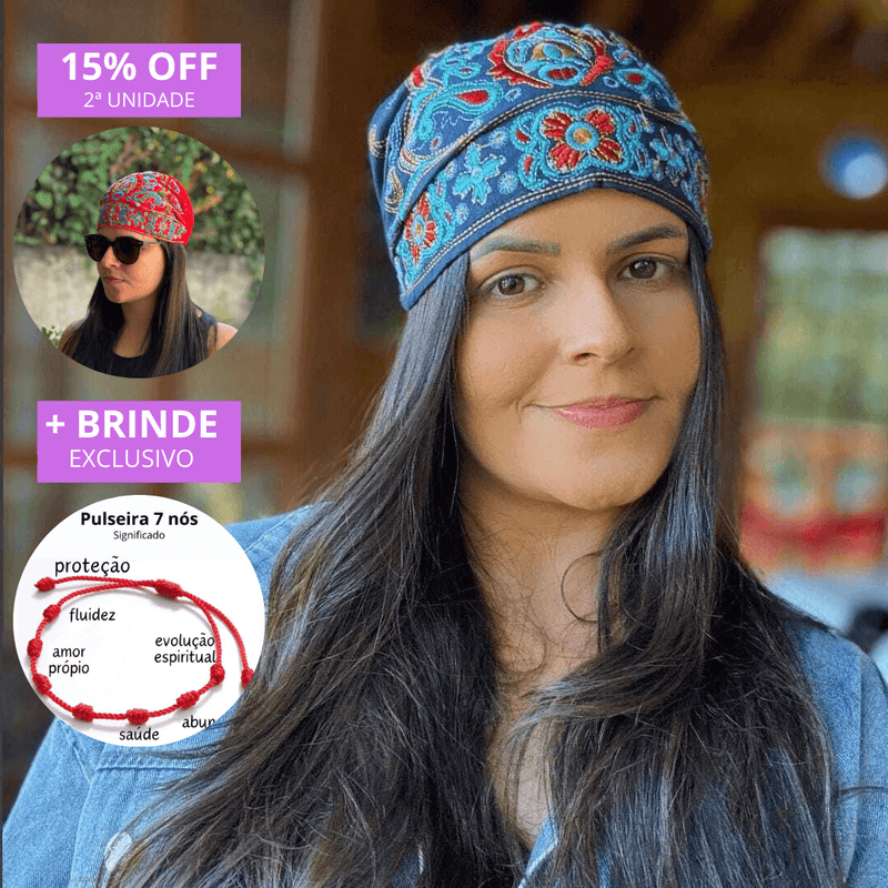 2 Gorros Femininos Floral Vintage e Ganhe 15% na Segunda Unidade + Pulseira 7 Nós de Brinde