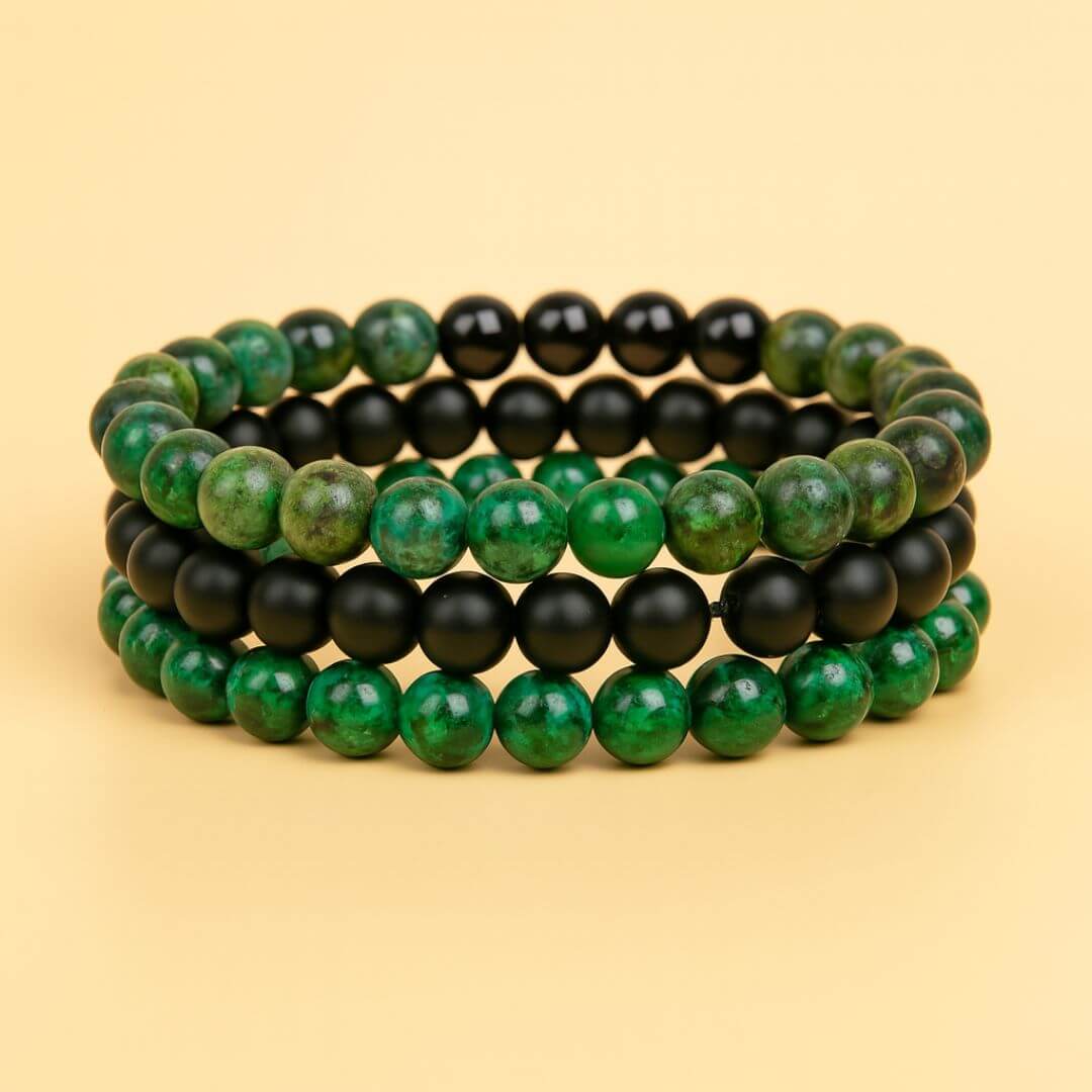 3 Pulseiras de Pedras Naturais Turquesa Africana, Onix e Jade Verde.  Proporciona o Aumento da Criatividade e Eleva a Intuição