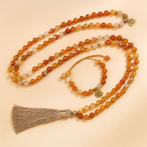 Japamala de 108 Contas + Pulseira da Pedra Natural Ágata Fogo. Desfaz Bloqueios Energéticos e Eleva a Autoconfiança