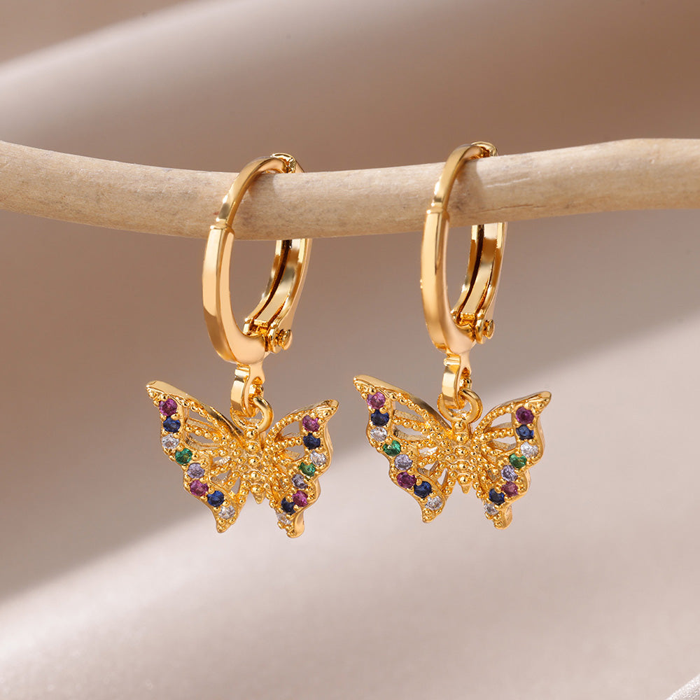 Brinco Feminino Banhado a Ouro de Borboleta Boho