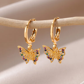 Brinco Feminino Banhado a Ouro de Borboleta Boho