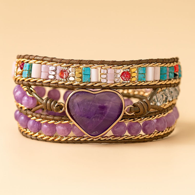 Bracelete Amor Próprio Com Pedra Natural Ametista