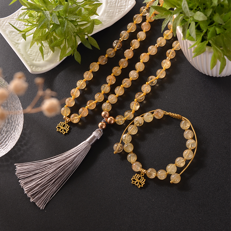 Japamala 108 Contas + Pulseira Citrino  Atrai Prosperidade e Sucesso