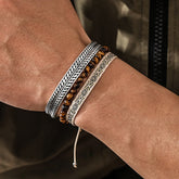 Conjunto de Pulseiras Budista Olho de Tigre + Bracelete em Prata Tibetana