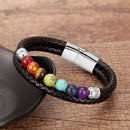 Pulseira Masculina de Couro Equilíbrio dos 7 Chakras
