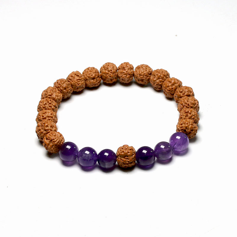 Japamala 108 Contas + Pulseira Rudraksha e Ametista Purifica e Acalma