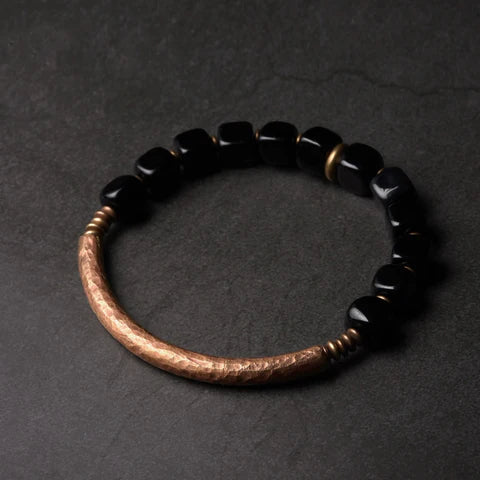 Bracelete de Cobre e Obsidiana Natural