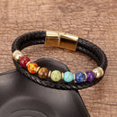 Pulseira Masculina de Couro Equilíbrio dos 7 Chakras
