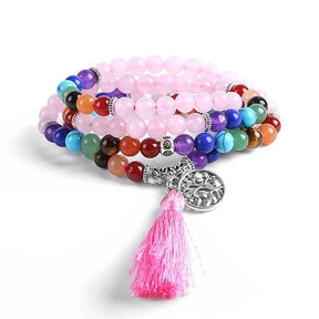 Japamala 108 Contas Quartzo Rosa e 7 Chakras
