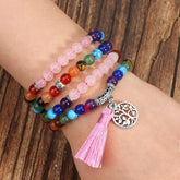 Japamala 108 Contas Quartzo Rosa e 7 Chakras