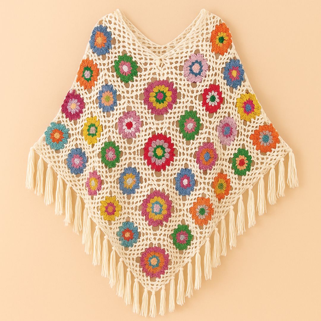 Poncho Feminino Boho Floral