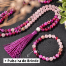 Japamala de 108 Contas de Ágata Rosa, Quatzo Rosa e Rodcrosita+ Pulseira de Brinde