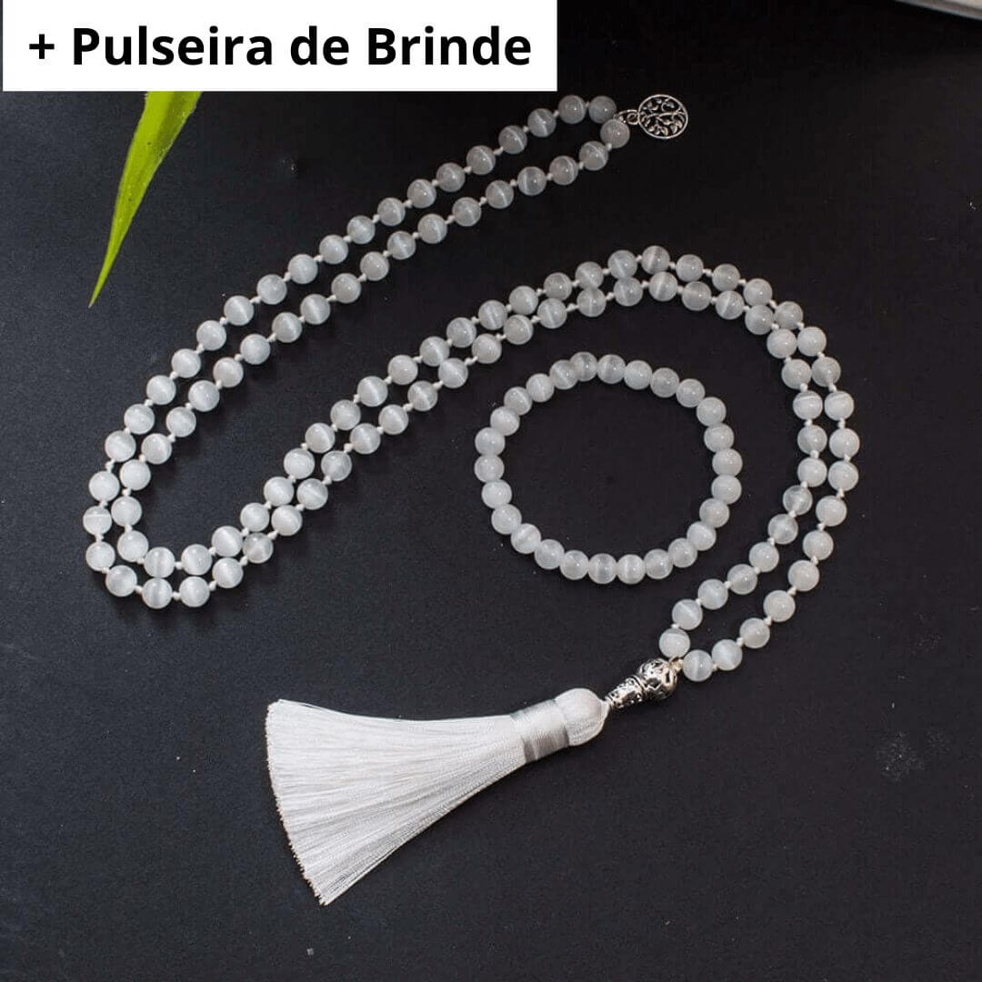 Japamala de 108 Contas + Pulseira de Brinde da Pedra Natural Selenita Promove Purificação Energética
