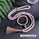 Japamala 108 Contas Quartzo Rosa + Pulseira de Brinde - Atrai Amor e Cura Interior