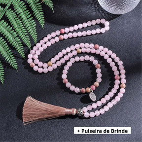 Japamala 108 Contas Quartzo Rosa + Pulseira de Brinde - Atrai Amor e Cura Interior