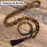 Japamala de 108 Contas Olho de Tigre + Pulseira de Brinde - Atrai Abundância e Prosperidade
