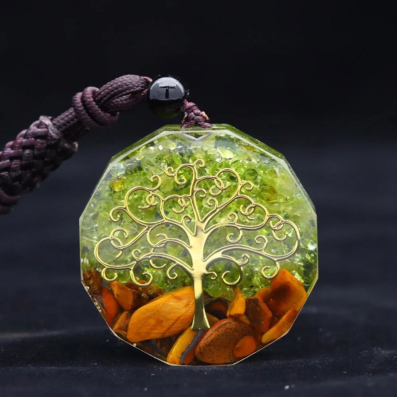 Colar Orgonite Árvore da Vida - Verde Oliva