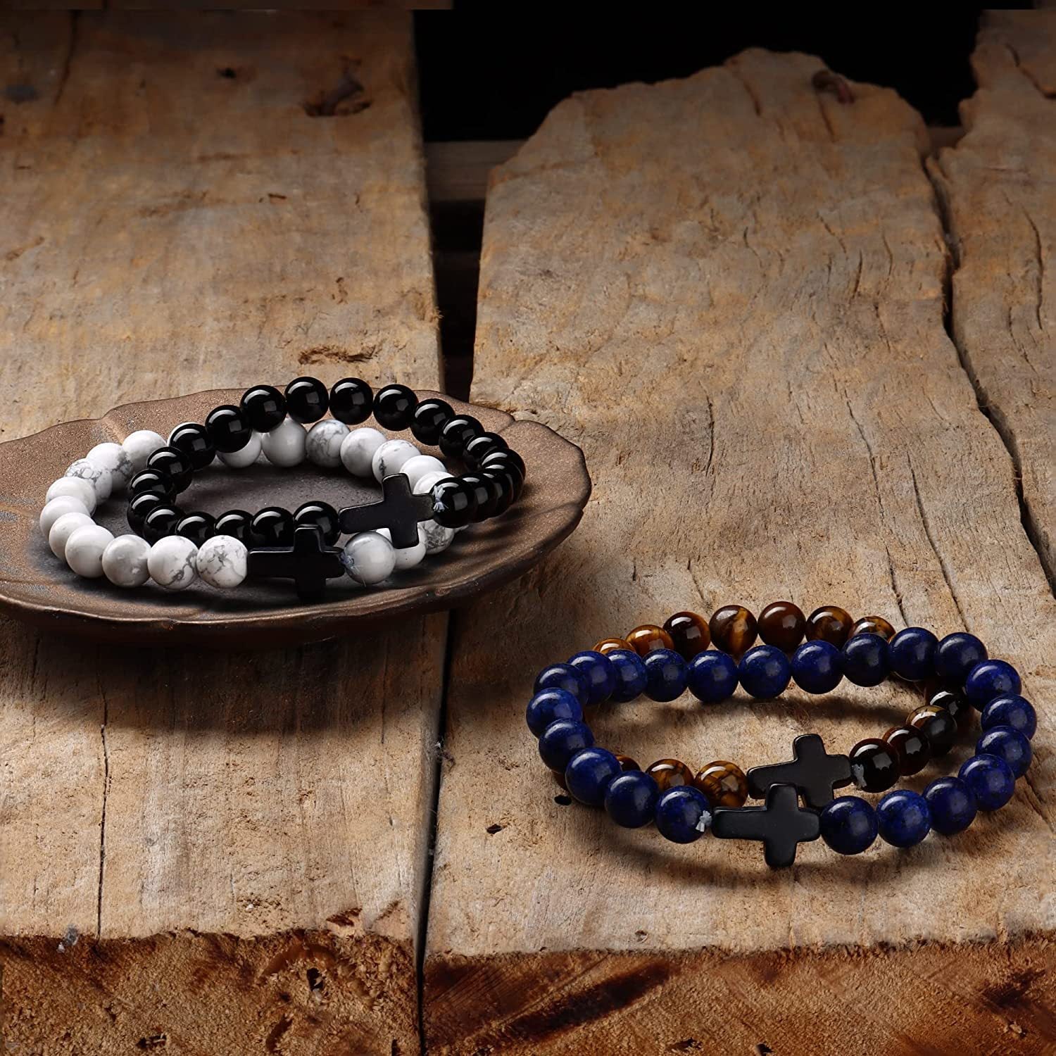 Pulseira de Pedras Naturais Sagrada Cruz