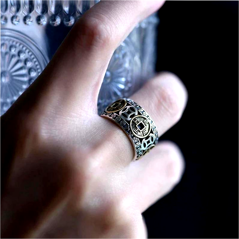 Anel da Riqueza e Prosperidade Feng Shui ajustável, banhado em prata 925, ideal para atrair prosperidade financeira e sucesso nos negócios