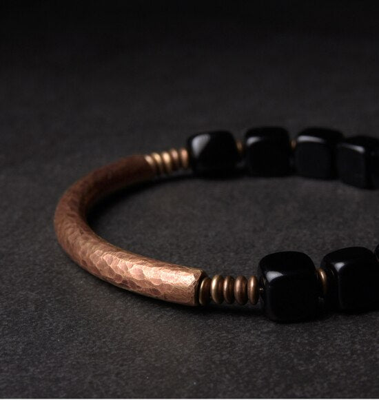 Bracelete de Cobre e Obsidiana Natural