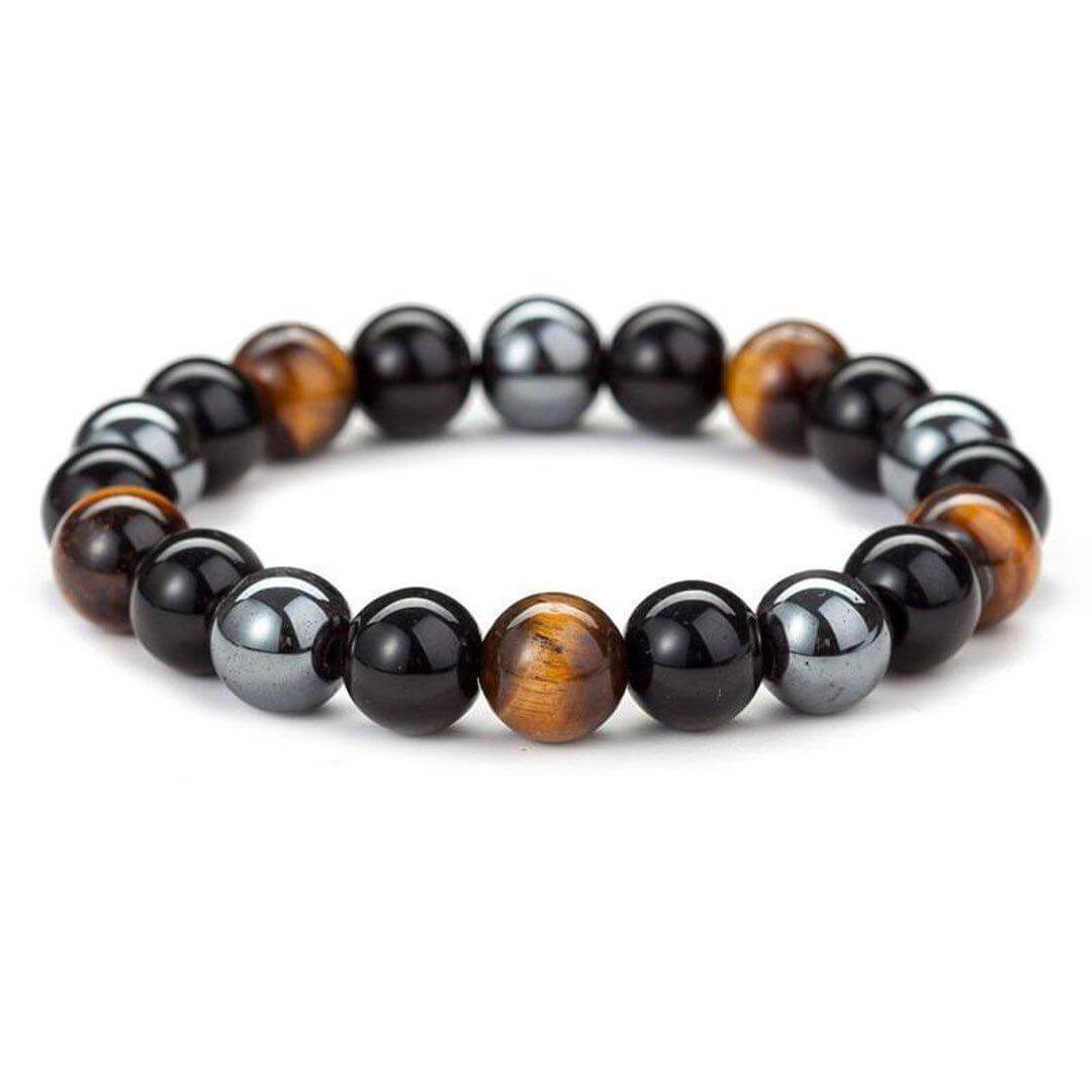 Pulseira Tríplice Guardiã, Obsidiana, Olho de Tigre, Hematita, Pedras Naturais, Proteção Energética, Clareza Mental, Equilíbrio Emocional, Energia Positiva, Litoterapia, Acessório de Proteção, Magia Negra, Estabilidade Mental, Fortalecimento, Vitalidade, Jóia de Energia, Terapia com Pedras, Pulseira Ajustável, Amuleto de Proteção, Energia Natural.