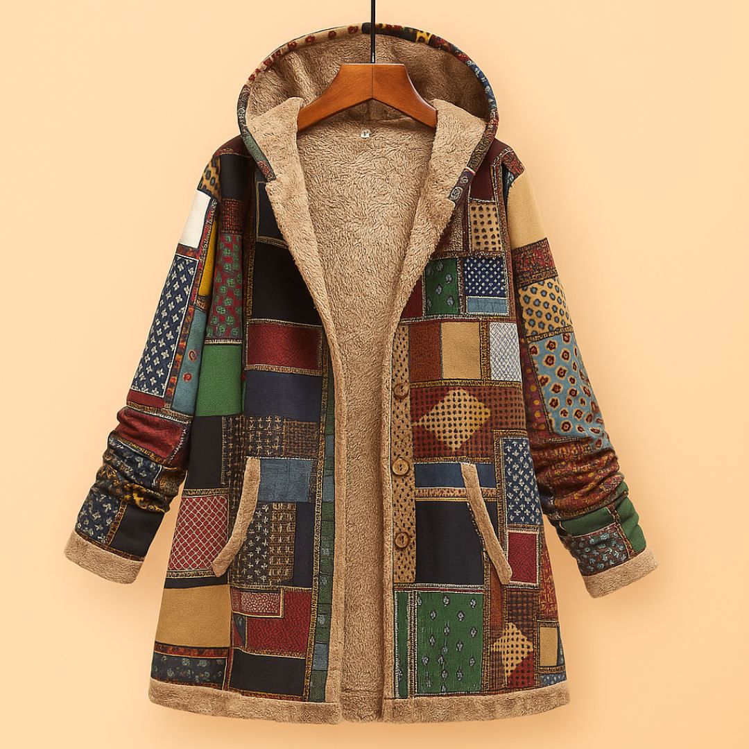 Casaco boho vintage feminino em patchwork, peça exclusiva Encantuz que combina charme, conforto e elegância