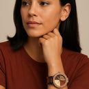 Relógio feminino de madeira, estilo boho vintage, acessório sustentável e elegante