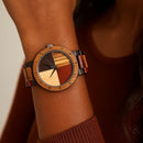 Relógio feminino de madeira com mostrador elegante, pulseira ecológica, estilo boho vintage
